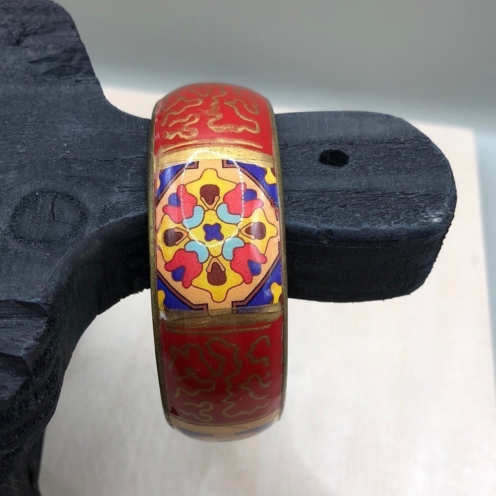 Vintage/retro vibrant kaleidoscope brass bangle bracelet.